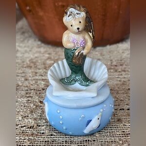 Muffy VanderBear Mermaid Bear Trinket Box /Ring Bowl with Shell Lid 4”